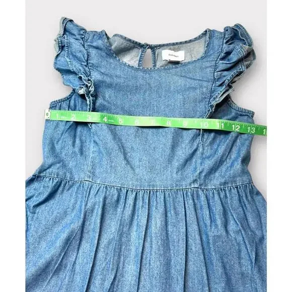 Old Navy Girls Chambray Dress Sleeveless Ruffle Med Wash Blue Knee Length Size M - Picture 8 of 13